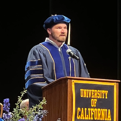 Daniel Griffin speaking at I School Commencement, May 19th 2022. Photo credit: UC Berkeley School of Information