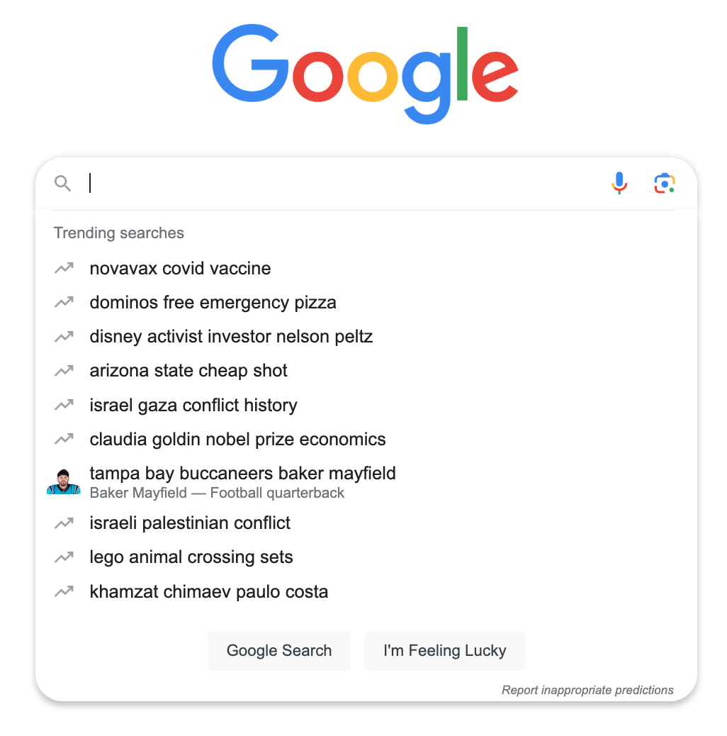 Trending searches in Google autocomplete on Google.com (2023-10-10)