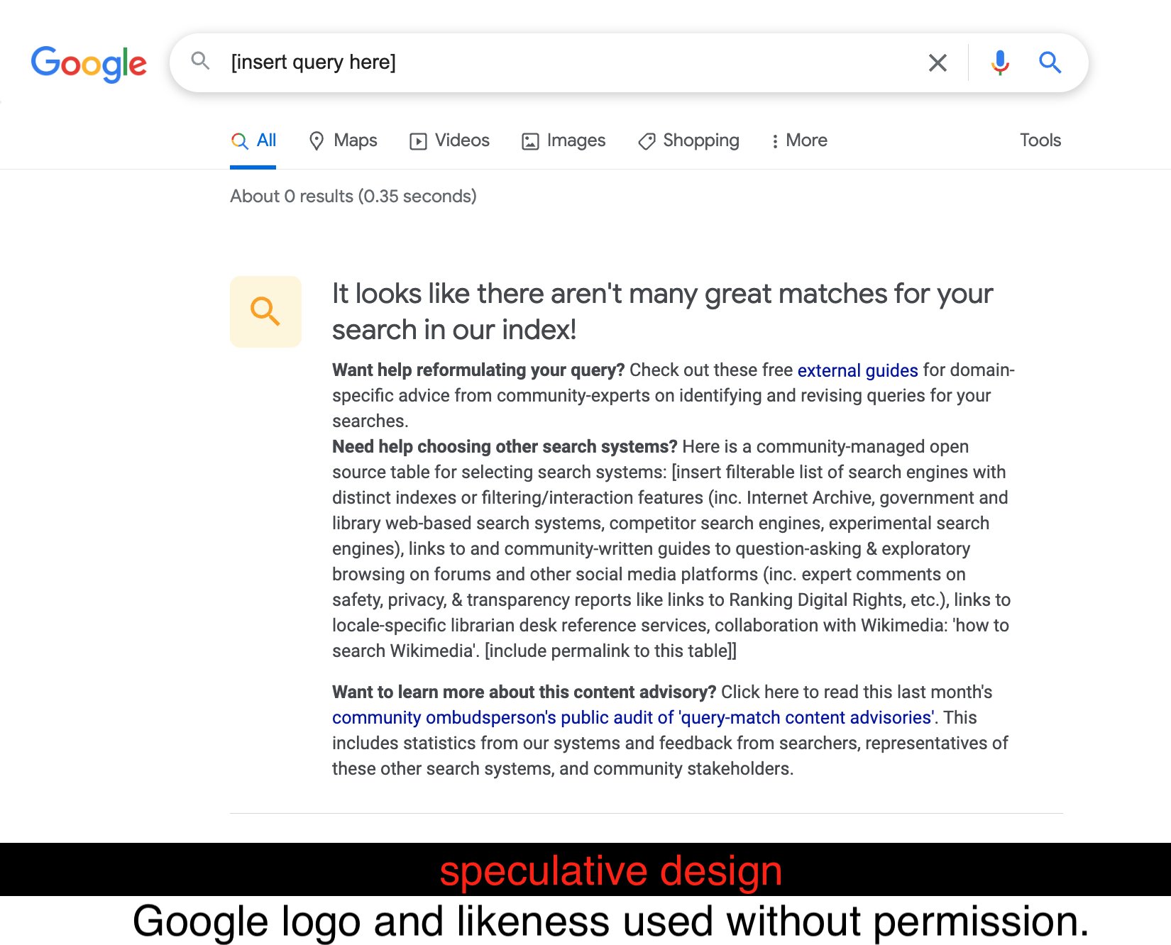A mock Google search page