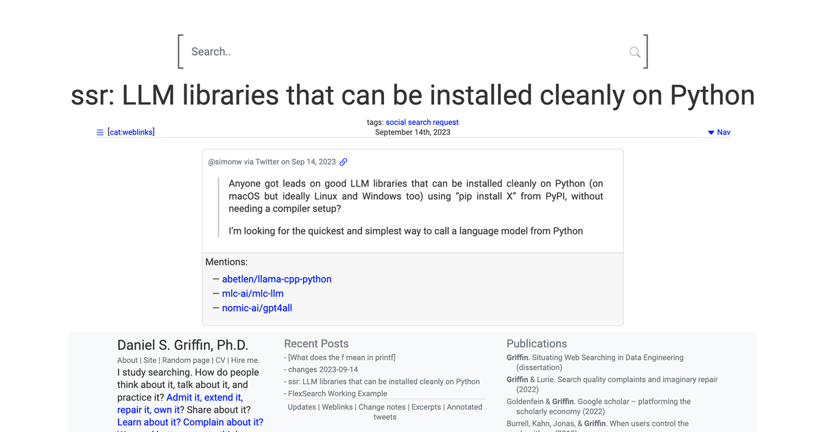 ssr: LLM libraries that can be installed cleanly on Python