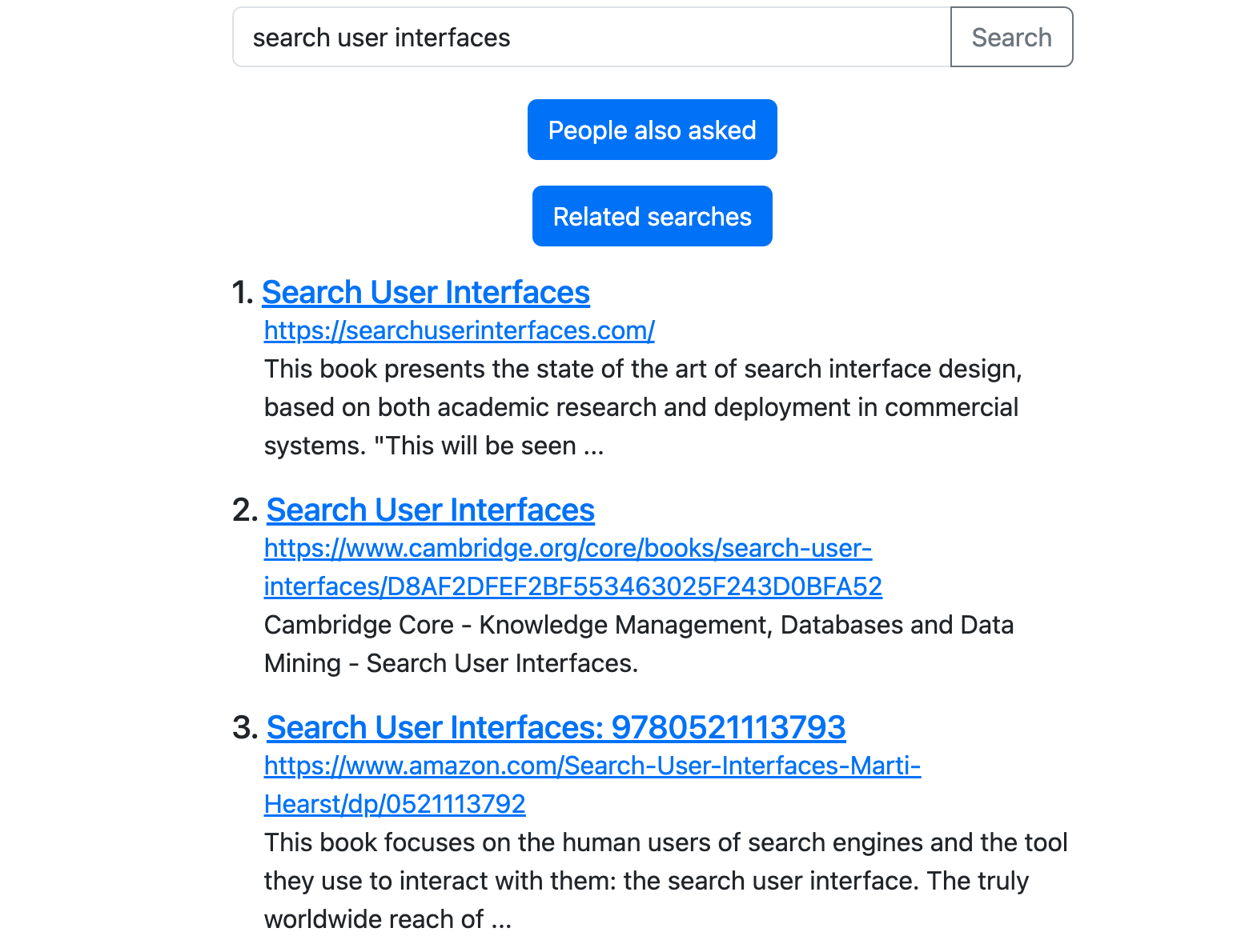 Searching [search user interfaces] on Google w/ speedserper