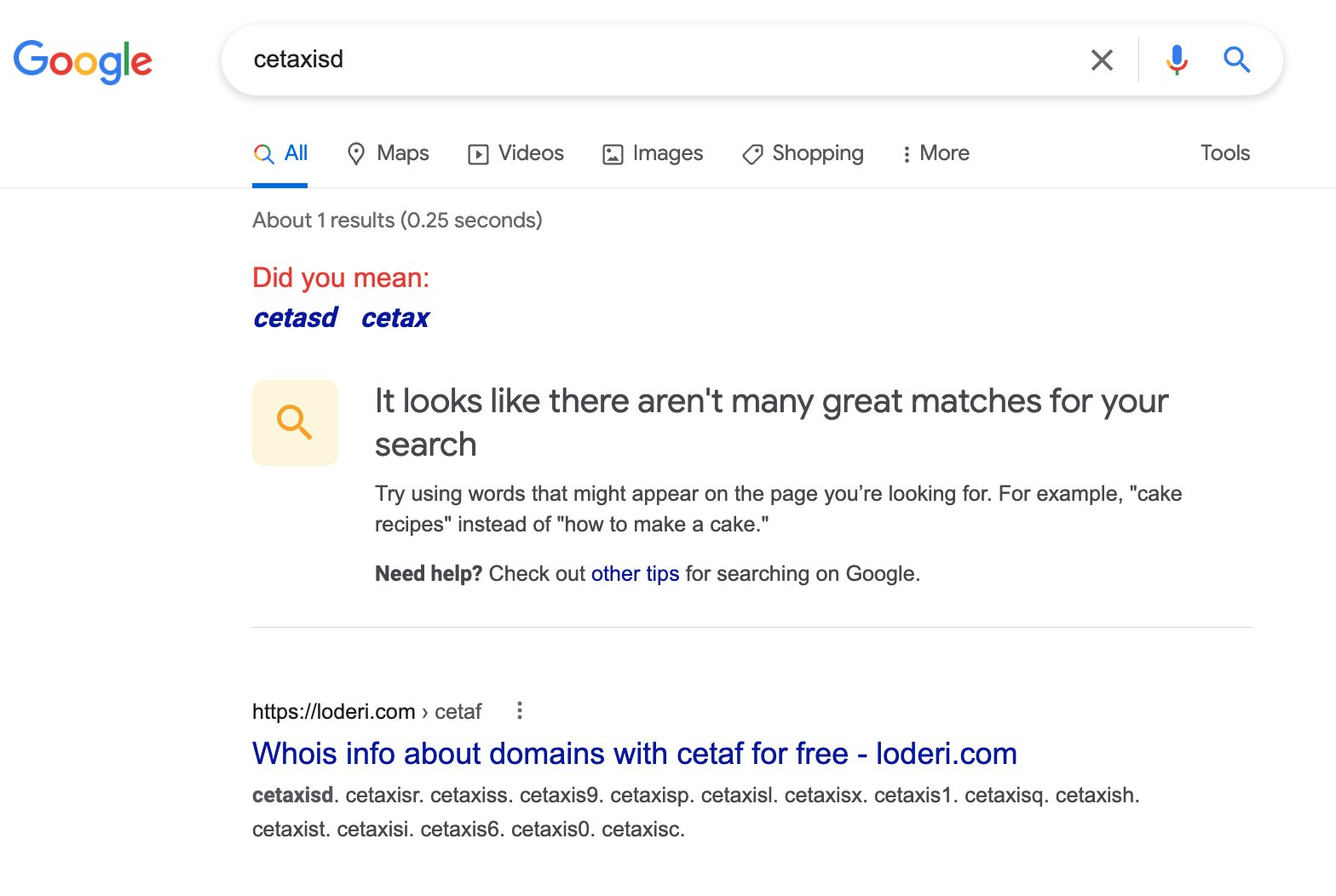 screenshot: Google search results page for [cetaxisd].